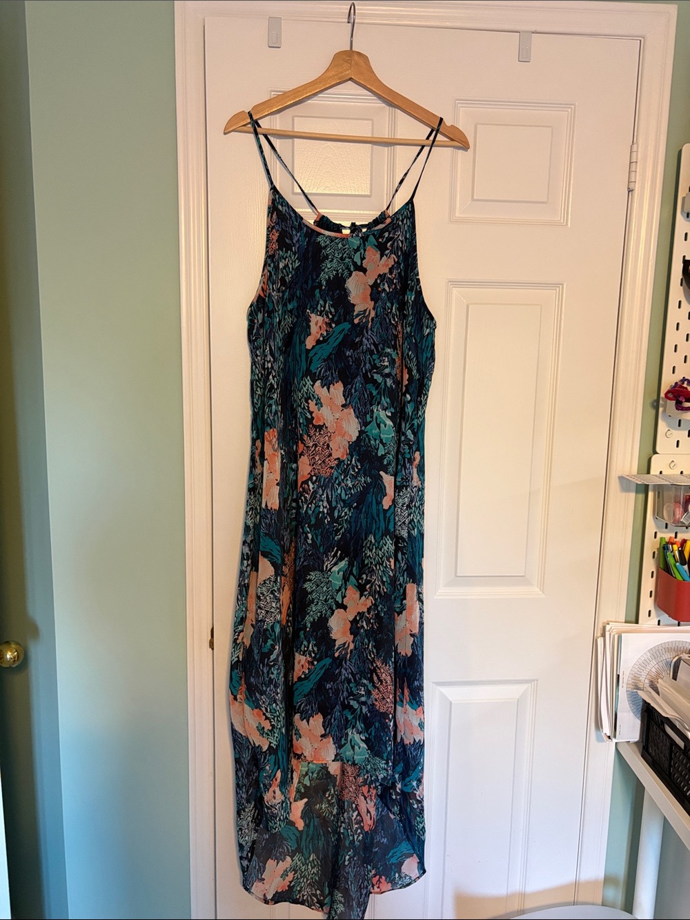 Old Navy Teal Floral Maxi Slip Dress with Pink and Green Accents